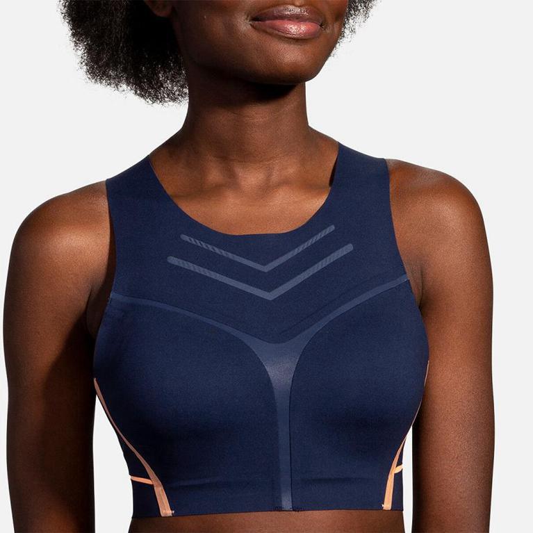 Brooks DARE HIGH-NECK RUN Running Bra Womens Sale - Blue (WGY961358)